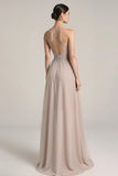 Light Pink Satin Sheath Spaghetti Straps Long Prom Dress