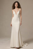 Ivory Mermaid Spaghetti Straps Long Formal Dress