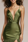 Green Mermaid V Neck Pageant Dress with Slit