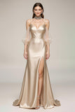 Champagne Mermaid Cold Shoulder Pageant Dress with Slit