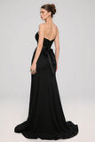 Black Sweetheart A Line Long Black Tie Dress with Bow