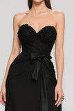 Black Sweetheart A Line Long Black Tie Dress with Bow