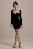 Black Satin Sweetheart Bodycon Short Cocktail Dress with Sleeves