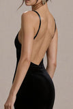 Black Velvet Bodycon Spaghetti Straps Short Cocktail Dress with Ruffles