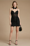 Black Corset Floral Spaghetti Straps A Line Short Cocktail Dress