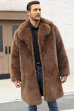Brown Faux Fur Notched Lapel Long Men's Winter Coat