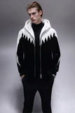 Black and White Faux Fur Zip-Up Hooded Men's Winter Coat