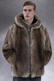 Coffee Thick Faux Fur Hooded Men's Winter Coat