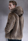 Coffee Thick Faux Fur Hooded Men's Winter Coat