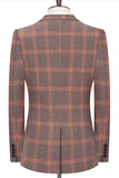 Blue Notched Lapel Slim Fit Plaid Men Suits