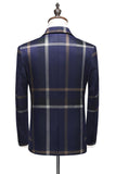Dark Blue Notched Lapel Plaid 3-Piece Men Suits