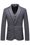 Men's Dark Blue Plaid Notched Lapel 3 Pieces Prom Suits
