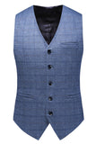 Men's Dark Blue Plaid Notched Lapel 3 Pieces Prom Suits