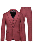 Men's Dark Blue Plaid Notched Lapel 3 Pieces Prom Suits