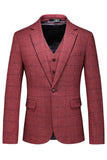 Men's Dark Blue Plaid Notched Lapel 3 Pieces Prom Suits