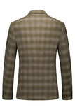 Men's Army Green Striped Peaked Lapel 3 Pieces Formal Suits