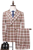 Vintage Peak Lapel Slim Fit 2 Piece Black Blue Grid Men's Suits