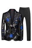 Blue and Black Notched Lapel Jacquard 2 Piece Men's Prom Suits