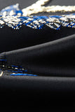 Blue and Black Notched Lapel Jacquard 2 Piece Men's Prom Suits