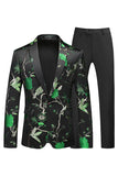 Blue and Black Notched Lapel Jacquard 2 Piece Men's Prom Suits