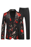 Blue and Black Notched Lapel Jacquard 2 Piece Men's Prom Suits