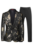 Blue and Black Notched Lapel Jacquard 2 Piece Men's Prom Suits