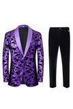 Green 2 Piece Jacquard Shawl Lapel Men's Prom Suits