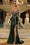 Dark Green Mermaid Corset Long Prom Dress with Rhinestones