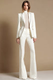2 Piece Sparkly White Peak Lapel Prom Suits with Beading