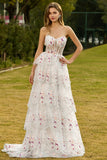 Black Pink Flower Strapless Tiered A-Line Sequin Long Prom Dress with Lace Up Back