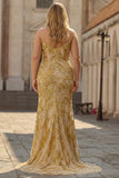 Golden Sweetheart Mermaid Beaded Long Prom Dress with Slit