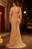 Golden Sweetheart Mermaid Beaded Long Prom Dress with Slit