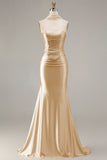 Champagne Strapless Mermaid Beaded Convertible Long Prom Dress