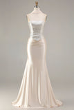 Champagne Strapless Mermaid Beaded Convertible Long Prom Dress