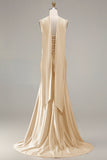 Champagne Strapless Mermaid Beaded Convertible Long Prom Dress