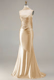 Champagne Strapless Mermaid Beaded Convertible Long Prom Dress