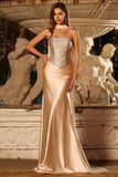 Strapless Champagne Two Piece Mermaid Beaded Convertible Long Prom Dress with a Neck Scarf
