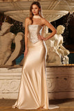 Strapless Champagne Two Piece Mermaid Beaded Convertible Long Prom Dress with a Neck Scarf