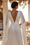 White Deep V-Neck Bridal Jumpsuits with Cape