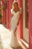 Ivory Mermaid Puff Sleeve Wedding Dress with Slit