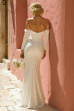 Ivory Mermaid Off the Shoulder Wedding Dress with Slit