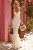 Mermaid V-Neck White Ruched Long Wedding Dress