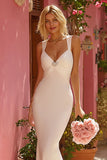 Mermaid V-Neck White Ruched Long Wedding Dress