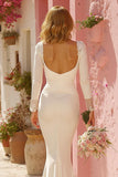White Mermaid V-Neck Ruched Wedding Dress with Appliques