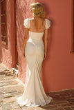 Ivory Short Sleeve Mermaid Wedding Dress with Slit