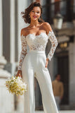 Off The Shoulder Lace White Wedding Jumpsuits