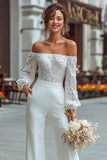 Off The Shoulder White Lace Wedding Jumpsuits