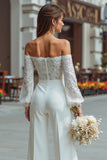 Off The Shoulder White Lace Wedding Jumpsuits