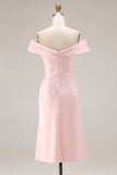 Blush Pink Sheath Off The Shoulder Mother Of The Bride Dress with Slit