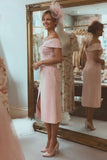 Blush Pink Sheath Off The Shoulder Mother Of The Bride Dress with Slit
